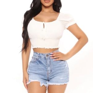 fashion nova cropped top off white puff sleeves